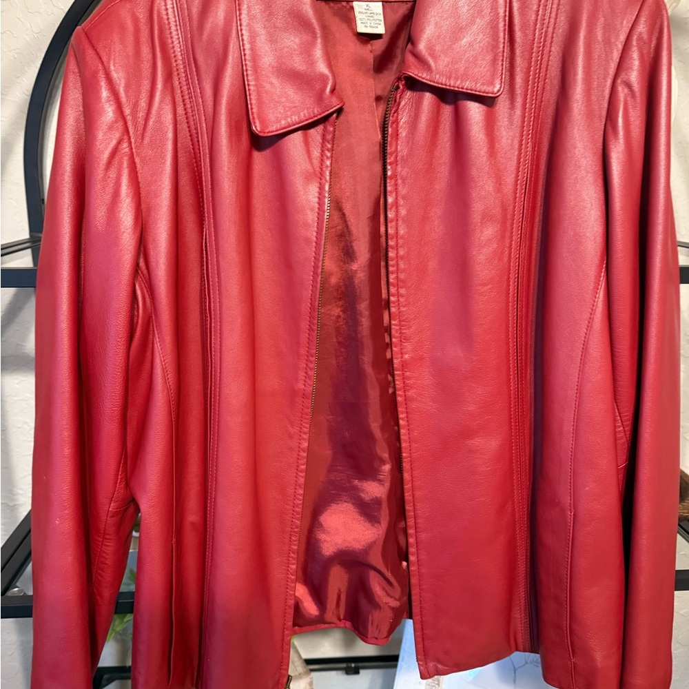 Elegant Red Leather Jacket